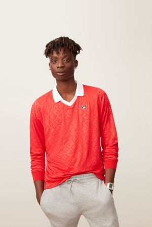 FILA Carter Johnny Collar Polos Red / White,Mens Clothing | CA.VLZCWE174